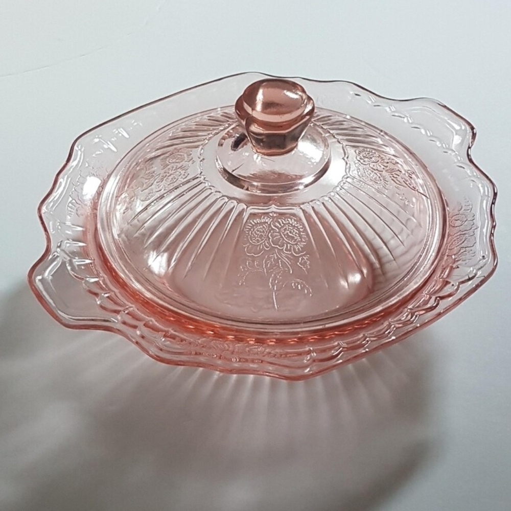 1930s Anchor Hocking MAYFAIR Pink Glass Butter Dish with Lid or Cheese Keeper